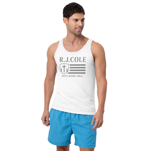 RJ Cole White Tank Top – Grey Logo Faithwear - R. J. Cole
