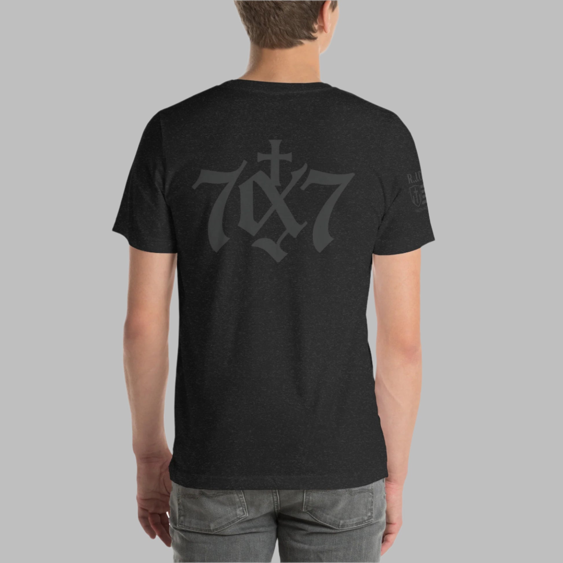 Black gothic 70x7 forgiveness design on Christian t-shirt


