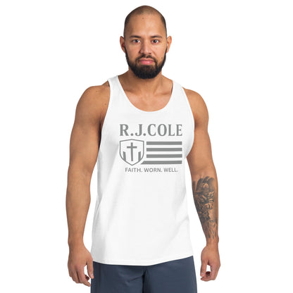 RJ Cole White Tank Top – Grey Logo Faithwear - R. J. Cole