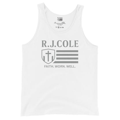 RJ Cole White Tank Top – Grey Logo Faithwear - R. J. Cole