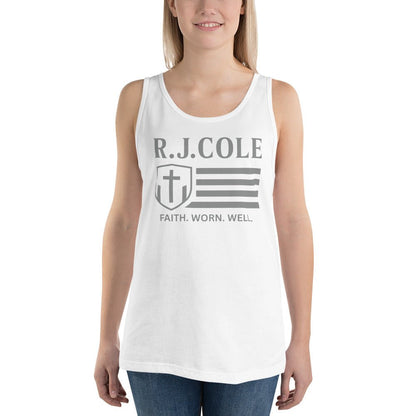 RJ Cole White Tank Top – Grey Logo Faithwear - R. J. Cole